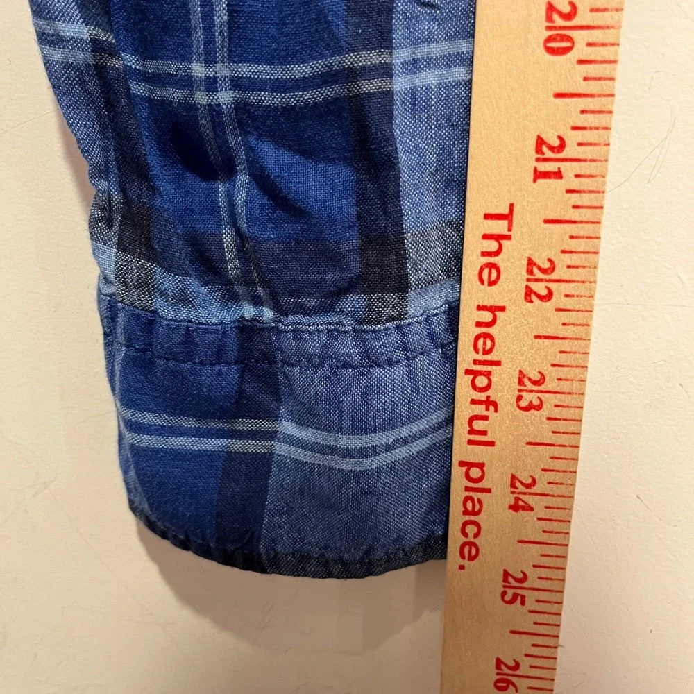 Banana Republic Camden Fit 100% Linen Blue Plaid Button Down Shirt Mens XL